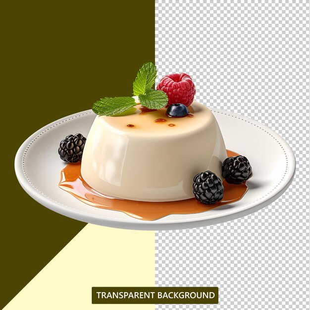 Fichier Psd Un Pudding à La Vanille Servi Dans Une Assiette Blanche Avec Fond Transparent