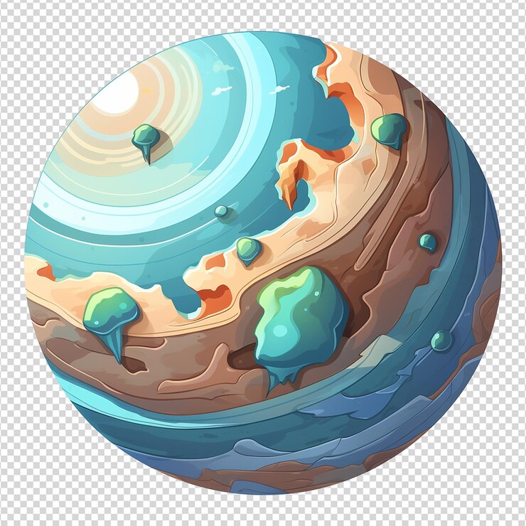 PSD fictional 3d cartoon planets isolated on transparent background
