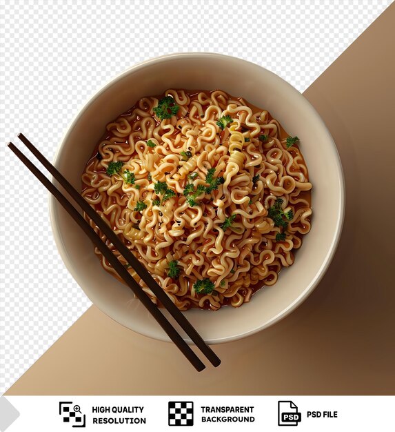 PSD fideos instantáneos en un tazón con palillos png psd