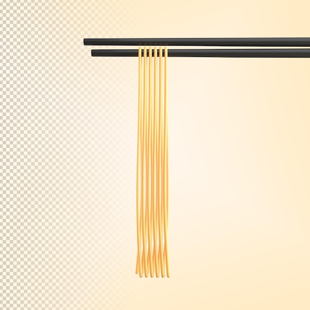 Fideos con palillos sobre fondo beige 3d render Comida china japonesa o vietnamita comida asiática o comida rápida Maqueta realista de pasta larga con icono de logotipo de palos negros