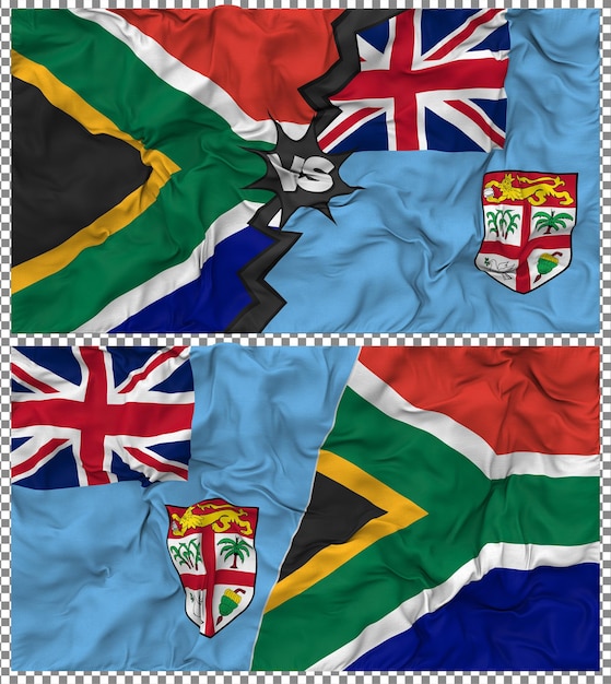 Les Fidji contre l'Afrique du Sud Half Combined Flag Cloth Bump Texture Rendering 3D