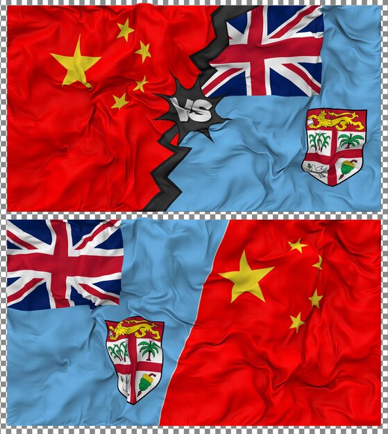 Les Fidji contre la Chine Half Combined Flag Cloth Bump Texture Rendering 3D