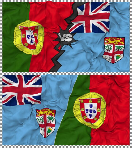 Les Fidji contre le Portugal Half Combined Flag Cloth Bump Texture Rendering 3D