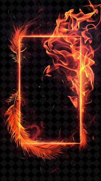 PSD fiery phoenix arcane rahmen mit brennenden federn und rising neon farbrahmen y2k kunstkollektion