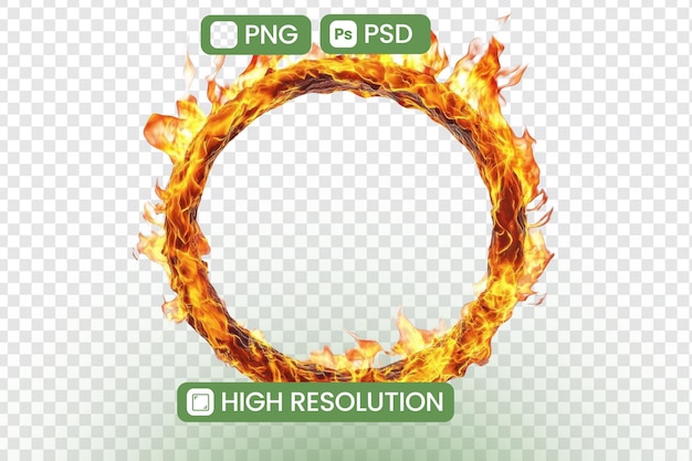Fiery Ring of Fire Télécharger des fichiers PNG et PSD haute résolution pour les projets de conception Idéal pour les visuels créatifs Ajoutant une énergie intense à votre travail Parfait pour les projets d'animation et de vidéo de conception graphique