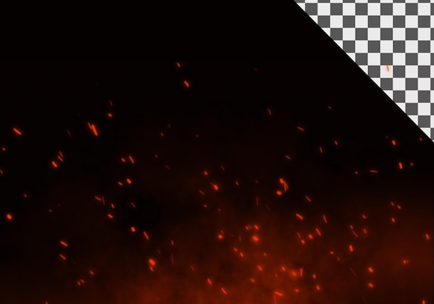 Fiery sparks and embers on black fire particle