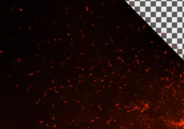 Fiery sparks and embers on black fire particle