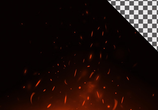 Fiery sparks and embers on black fire particle