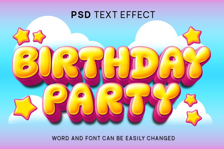 PSD fiesta de cumpleaños efecto de texto 3d psd