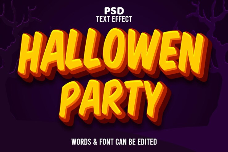 PSD fiesta de halloween_efecto de texto editable 3d emboss_style dibujos animados