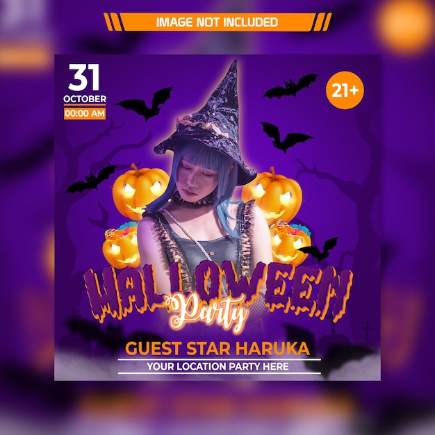 PSD fiesta de halloween para la promoción de medios sociales plantilla de banner post alimentación de instagram