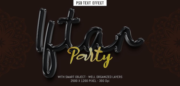 Fiesta iftar de texto editable con efecto de fuente estilo 3d
