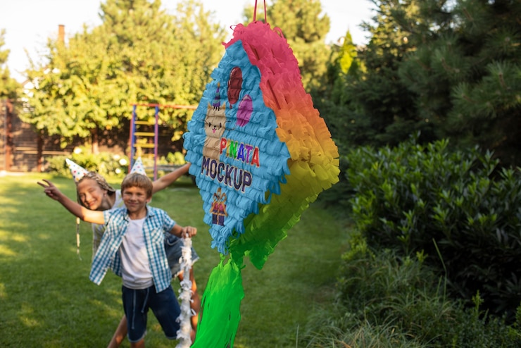 PSD fiesta de niños con maqueta de pinata