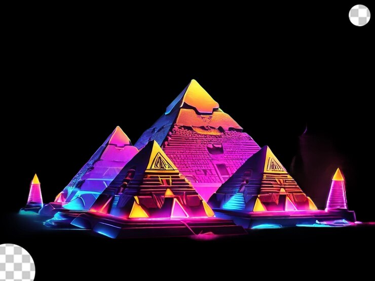 PSD fiesta nocturna de egipto con luz de eón brillando en el paramento png transparente