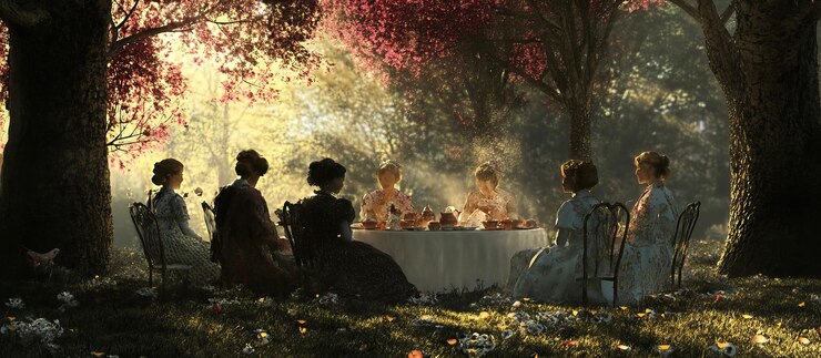 PSD fiesta de té victoriana en un jardín iluminado por el sol