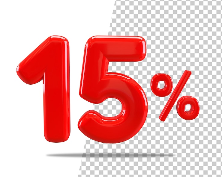 PSD fifteen percent off 15 discount sale red icon 3d render