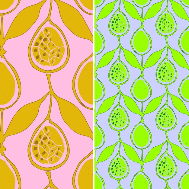 Fig con media silueta y diseño rústico con enrejado patt diseño vectorial de patrón de fruta tropical