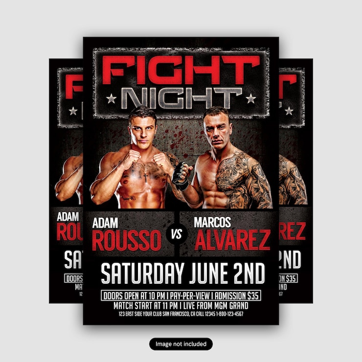 PSD fight night mma flyer template (template per le lotte notturne di mma)