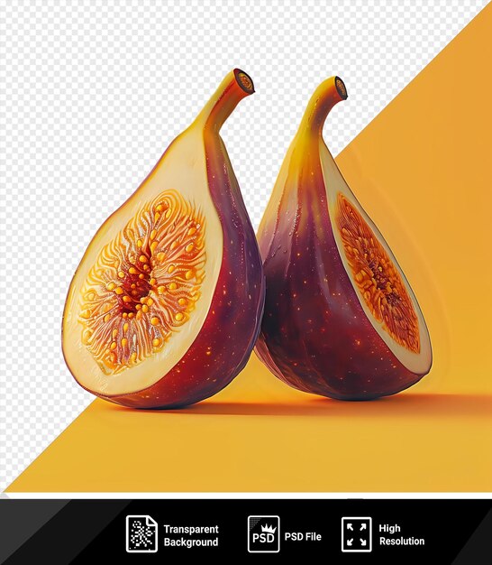 PSD figos potato frutas inteiras com metade aberta em um fundo amarelo png