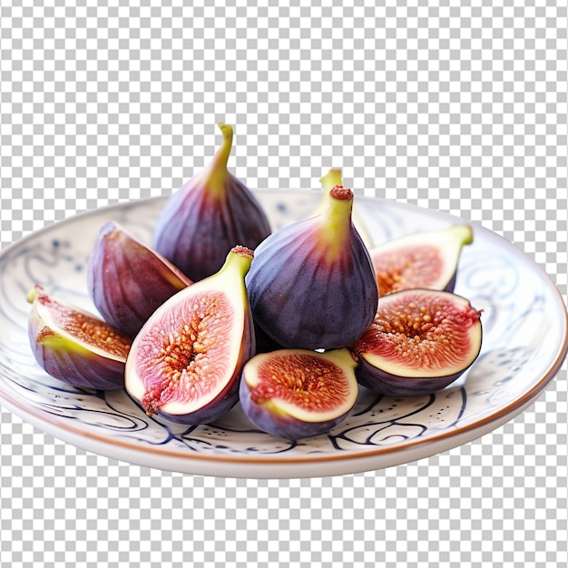 PSD des figues sur une assiette sur un fond blanc