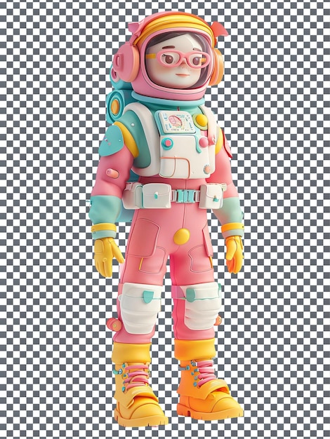 una figura de un astronauta con un traje rosa y el número 8 en él