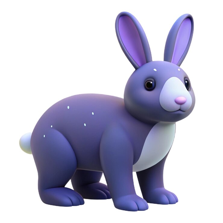 PSD una figura de conejo púrpura con un vientre blanco y vientre blanco