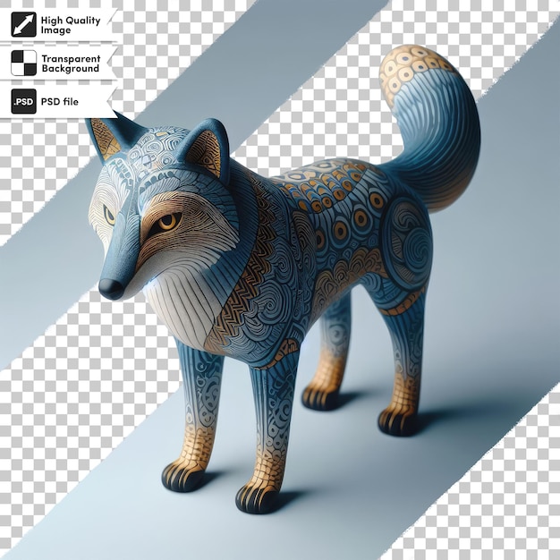 Figura de animal PSD em um brinquedo de madeira brinquedo de lobo de madeira em fundo transparente