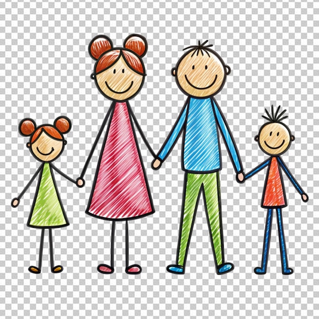 Figura de uma família de palos de mãos dadas contra um fundo transparente