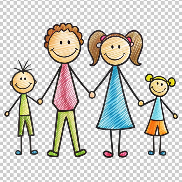 PSD figura de uma família de palos de mãos dadas contra um fundo transparente
