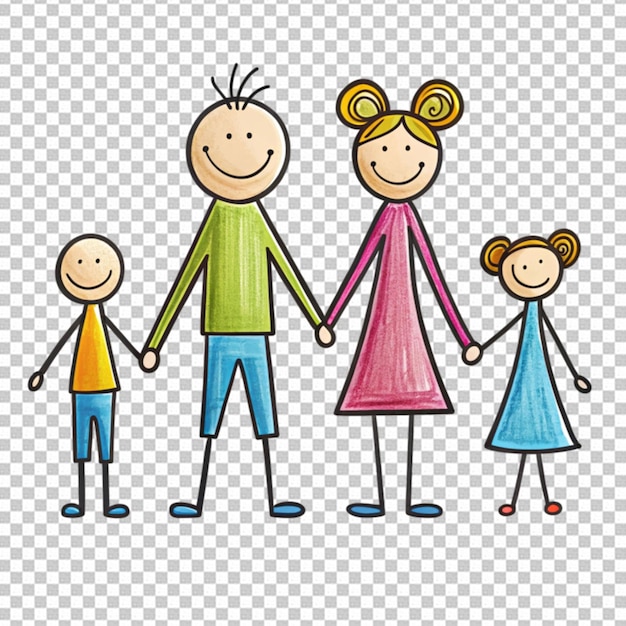 Figura de uma família de palos de mãos dadas contra um fundo transparente