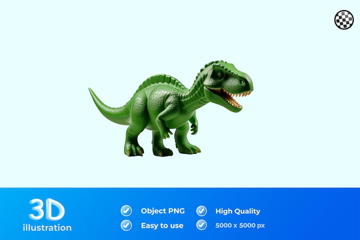 PSD figura di dinosauro giocattolo di plastica verde realistico con consistenza dettagliata