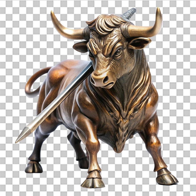 PSD figura di toro con una spada in bocca isolata su sfondo bianco
