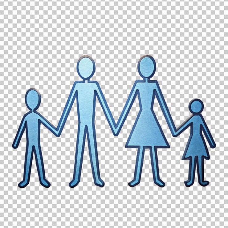 PSD figura di una famiglia di bastoni che si tengono per mano sullo sfondo trasparente