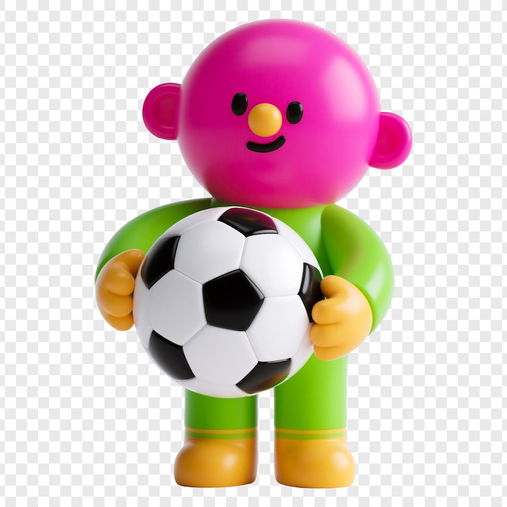 PSD figura de dibujos animados con una pelota de fútbol