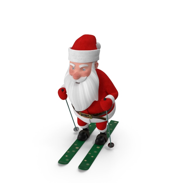 una figura de juguete con un sombrero de Santa está en un par de esquís