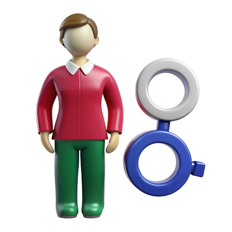 PSD una figura de lego con una camisa roja y pantalones verdes y un botón azul que dice quot hombres quot