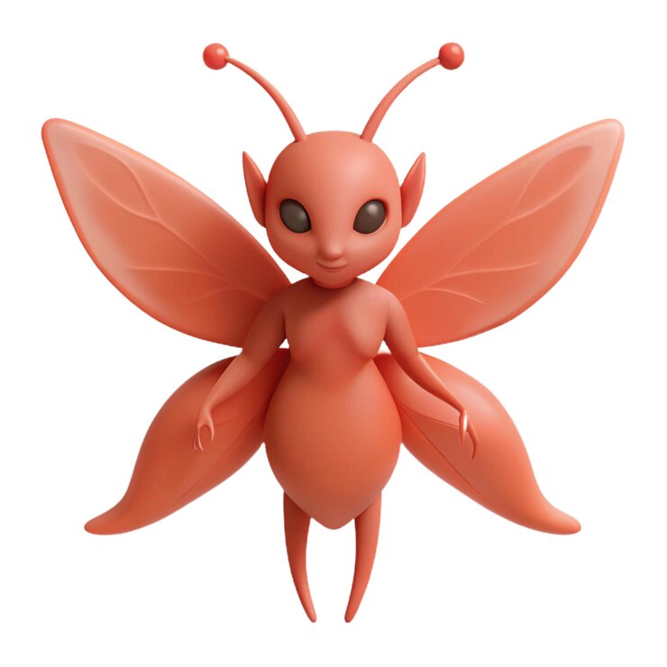 PSD una figura de mariposa roja con una cara roja y una cola roja