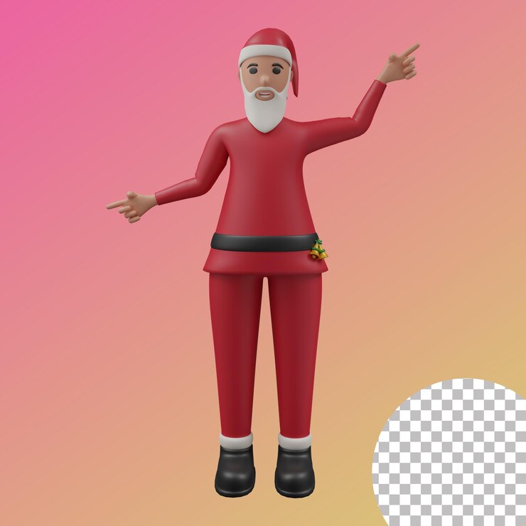 PSD la figura de un santo rojo con barba blanca y pantalones negros apuntando a izquierda y derecha 3d render