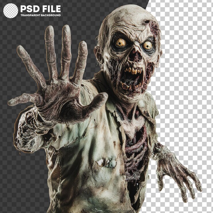 PSD figura de zombie de png extendiéndose en una postura espeluznante