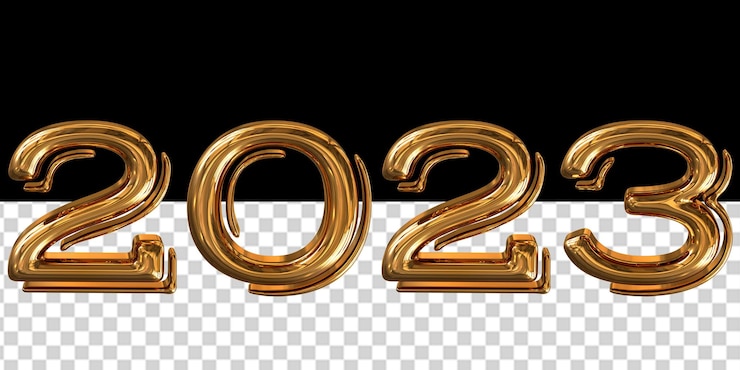 PSD figuras de año nuevo 2023 hechas de oro.