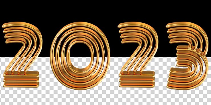 PSD figuras de año nuevo 2023 hechas de oro.