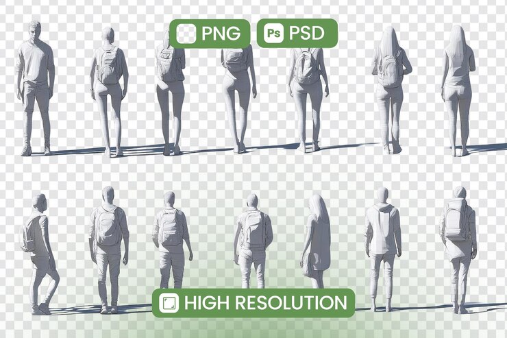 PSD figuras de mochila png e psd de alta resolução diferentes poses e ângulos ideais para projetos de design e composições fundo transparente para integração sem costura