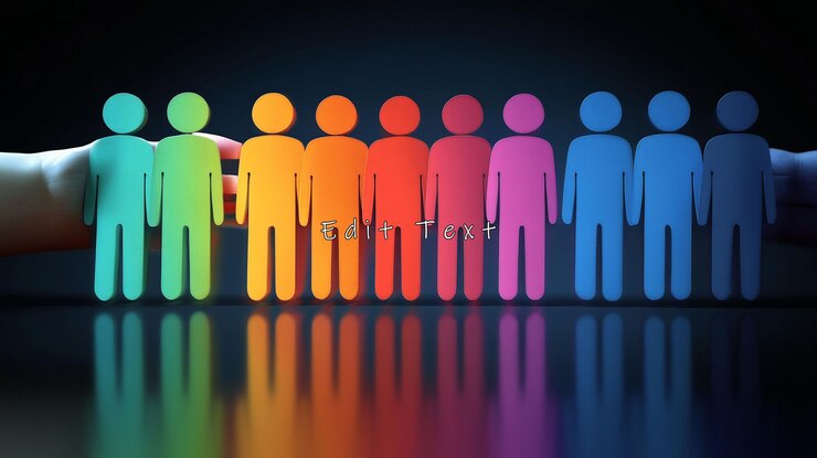 PSD figuras humanas coloridas sostenidas por las manos que simbolizan la unidad y el trabajo en equipo