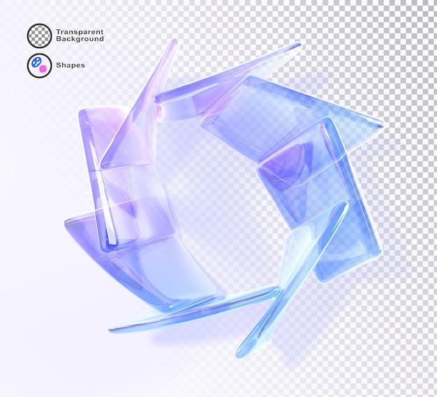 Figure géométrique abstraite en verre de forme ronde cadre en verre arc-en-ciel translucide de plaques de rectangle de cristal avec texture de gradient bleu et rose réfraction de la lumière et ombre sur le fond