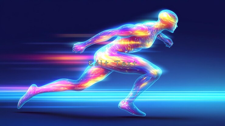PSD figure humaine lumineuse dans une pose de course dynamique