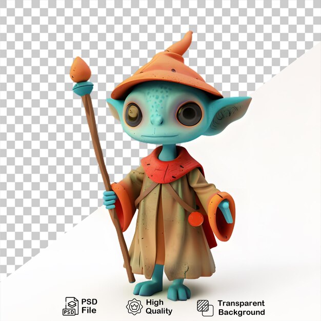 PSD une figurine d'un extraterrestre bleu avec un balai et du bois de chauffage sur un fond transparent