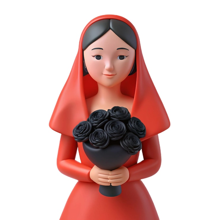 PSD une figurine d'une femme tenant un bouquet de roses