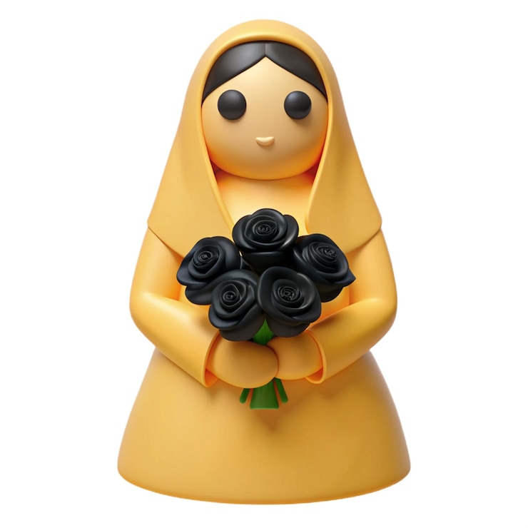 PSD une figurine jaune avec des roses noires devant elle