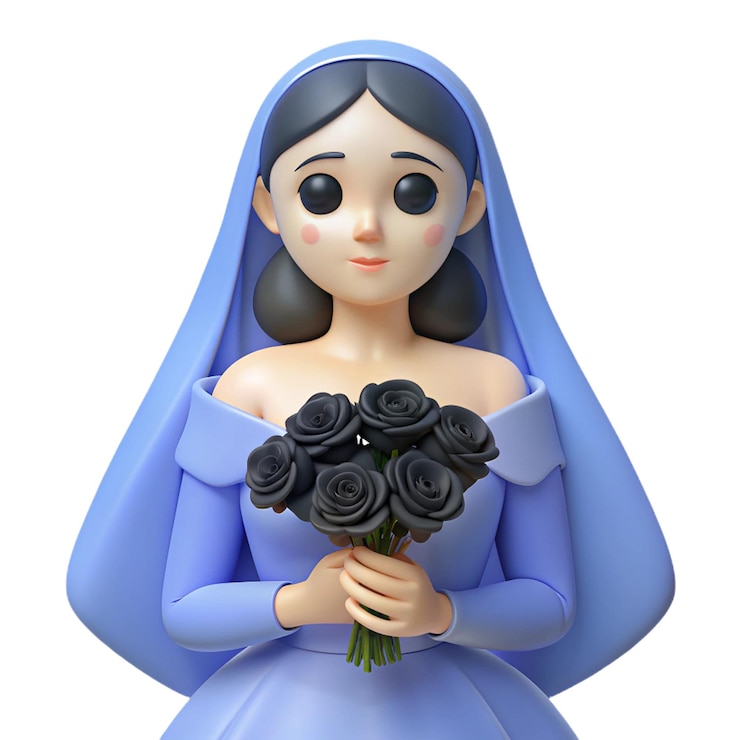 PSD une figurine d'une religieuse tenant un bouquet de roses