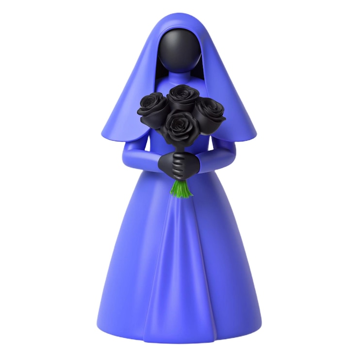 PSD une figurine d'une religieuse tenant une rose noire